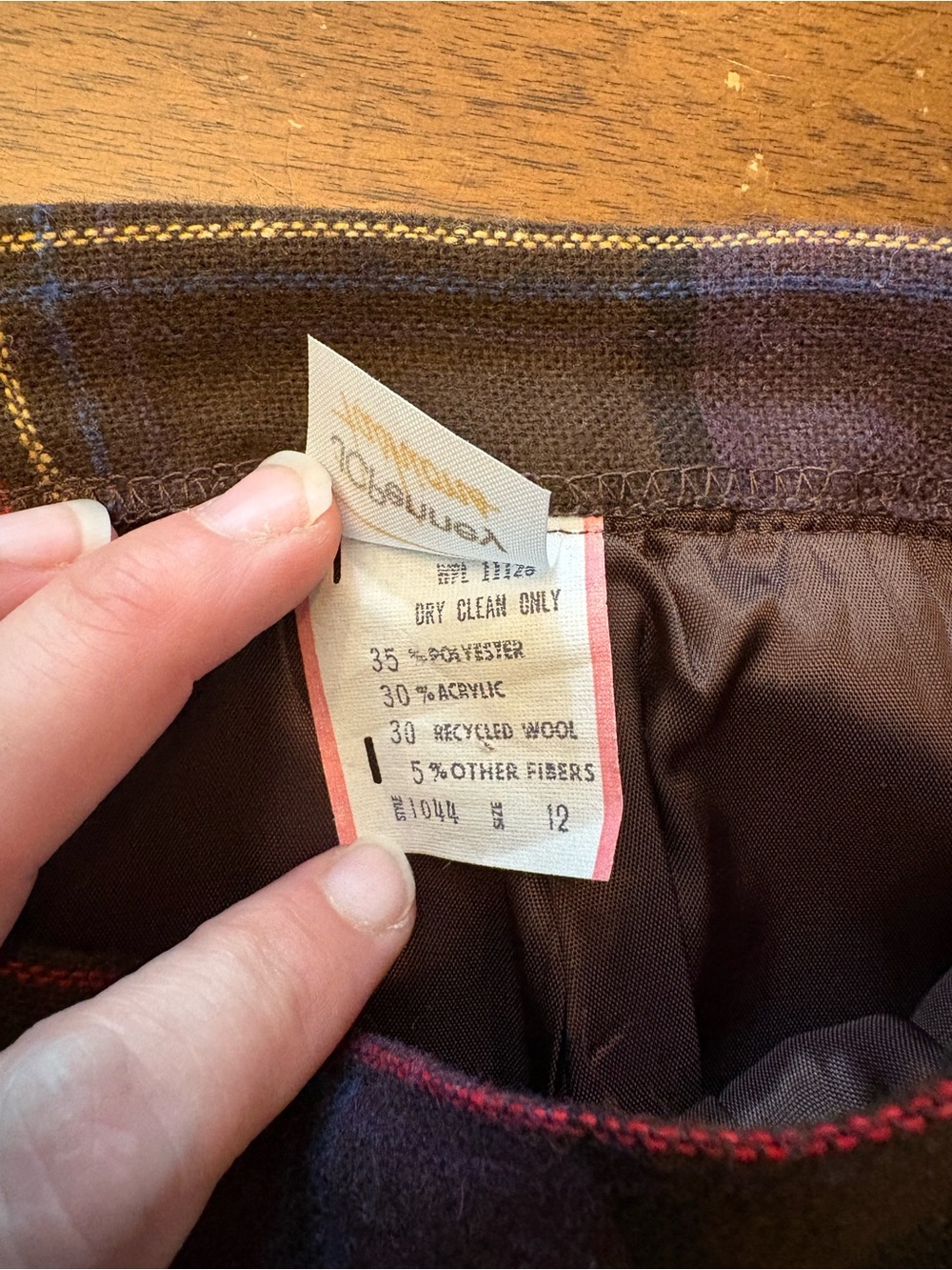 Vintage Retro Pleated Wool Blend Plaid Skirt - Purple/Brown - Picture 3 of 7